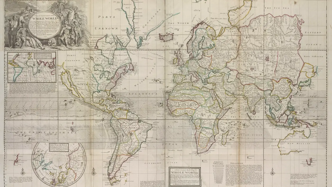 Ancienne carte du monde gravée aux teintes pâles