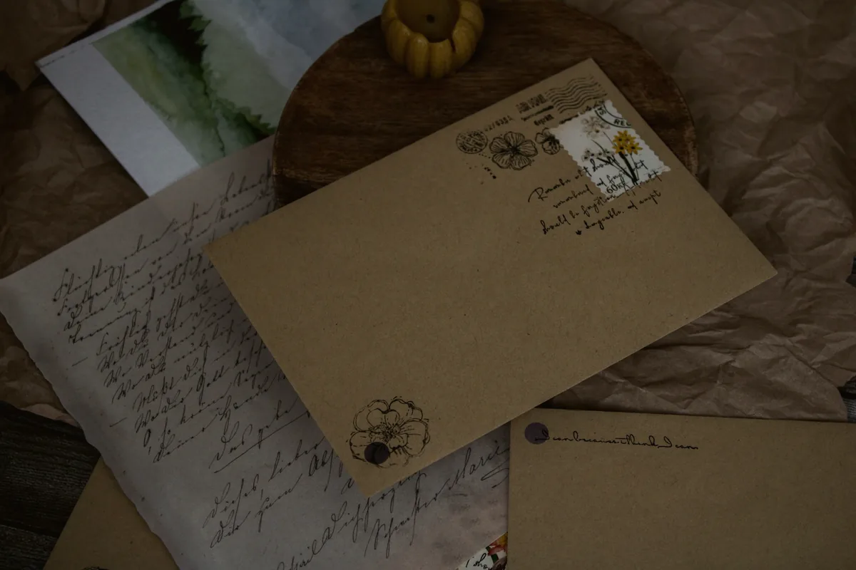 Enveloppes et lettres manuscrites anciennes étalées sur une table